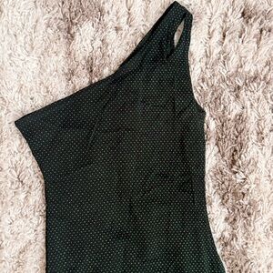 Vintage Y2K Glimmery Green Polka Dot One Shoulder Hugging Dress